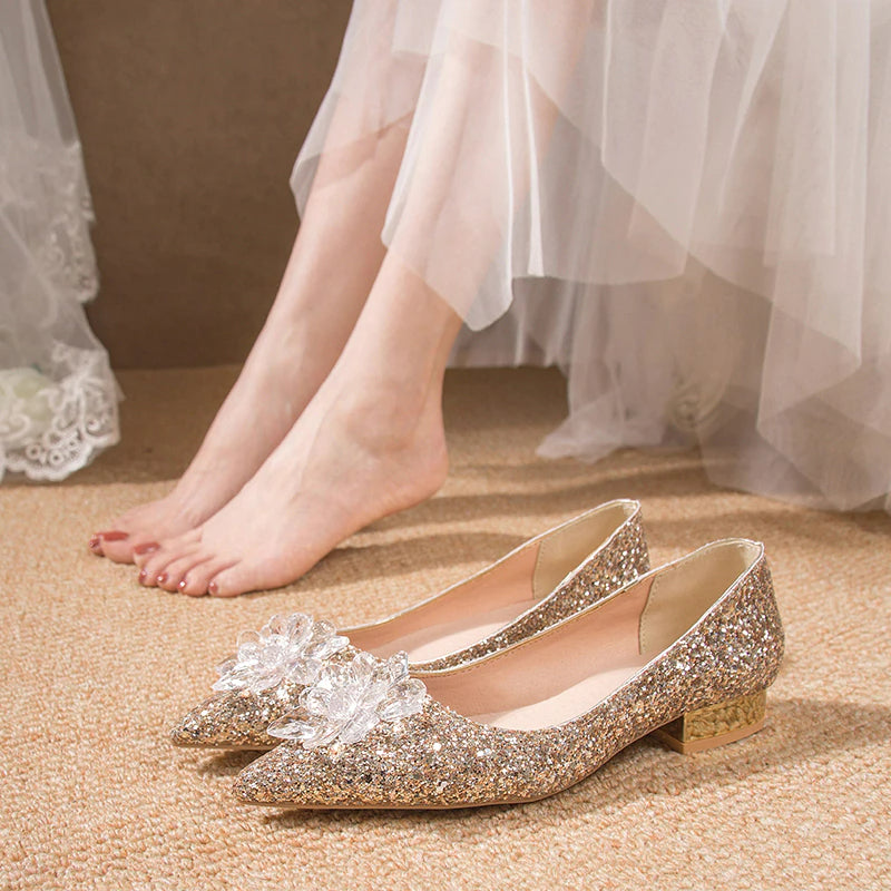 Women Luxurious Bling Bling Silver Crystal Wedding Shoes Stiletto