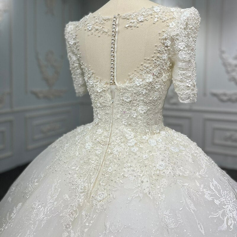 Classic Bridal Wedding Dress Organza Ball Gown o-Neck flower beaded pearl beaded Wedding Dress Vestito Da Sposa