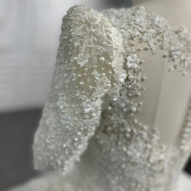 Classic Bridal Wedding Dress Organza Ball Gown o-Neck flower beaded pearl beaded Wedding Dress Vestito Da Sposa