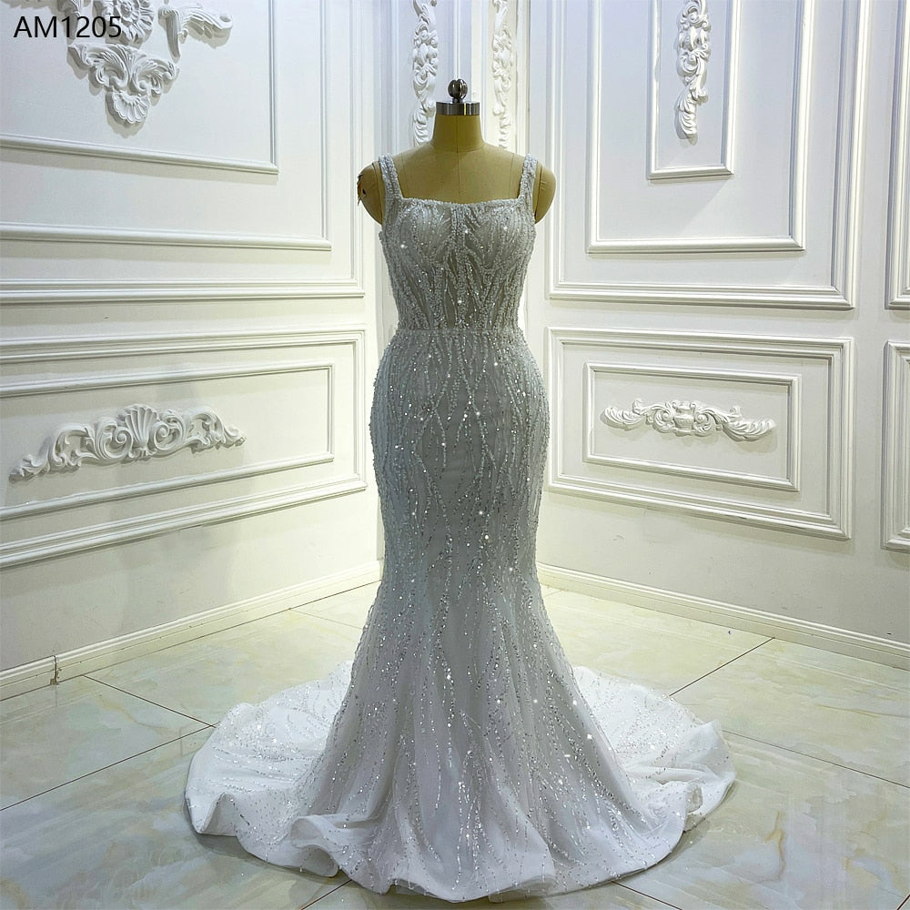 AM1203 Removale Skirt Lace pearl crystal Appliqued Handmade Luxury Wedding Dress