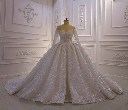 AM415 Off The Shoulder Long Sleeves Beautiful Dress Lace Bridal Dress