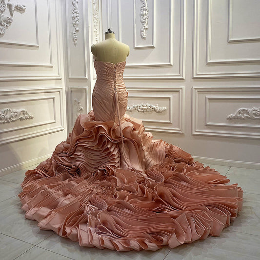 AM1047 Pleated Tiered Mermaid Rose luxury Wedding Dress
