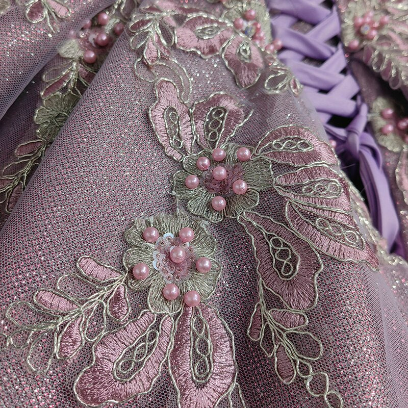 Purple pearls flower applique quinceanera evening dress