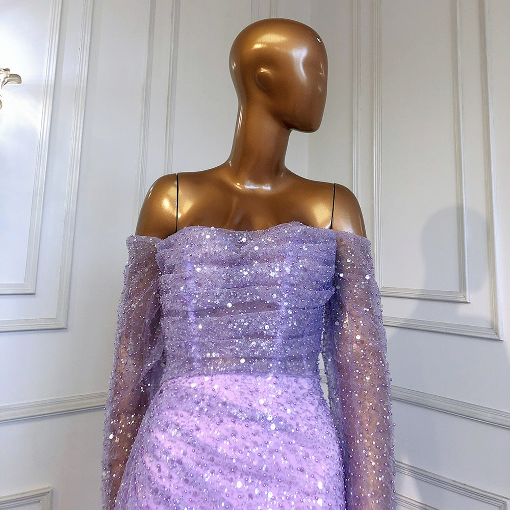 Lilac Mermaid Overskirt Evening Dress Beaded Elegant Sexy Party LA71630