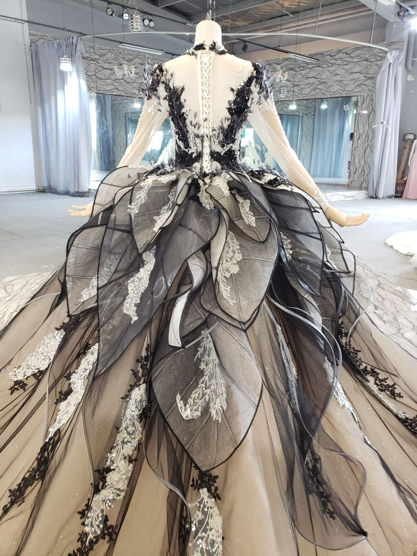 Luxury Black Tulle Sleeve Wedding Evening Formal Long Maxi Dress – FloraShe