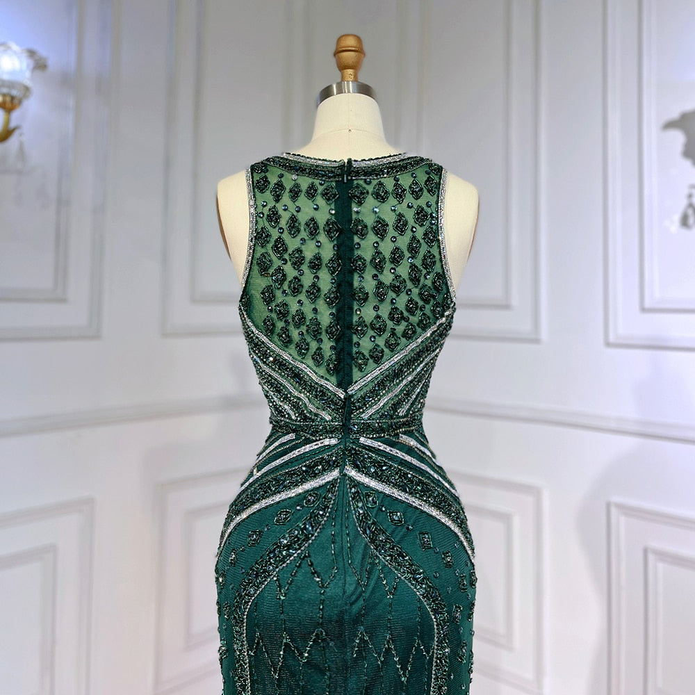 Green Sexy Mermaid Split Feathers Beaded Formal Arabic Luxury Prom Dress For Women Party LA71845