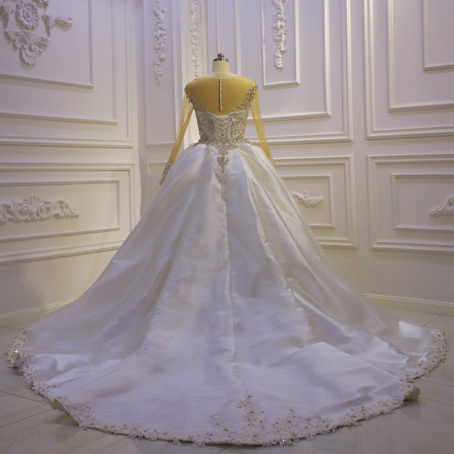 AM1125 Long Sleeve 2 in 1 detachable train Glitter crystal applique Luxury Wedding Dress
