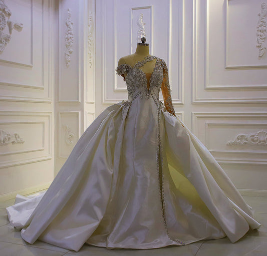 AM1145 Luxury Detachable Skirt Satin Swarovski crystal satin ase obi Wedding Dress