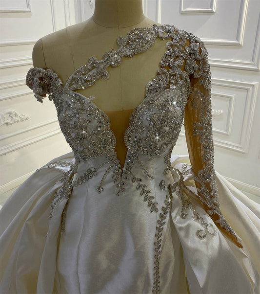 AM1145 Luxury Detachable Skirt Satin Swarovski crystal satin ase obi Wedding Dress