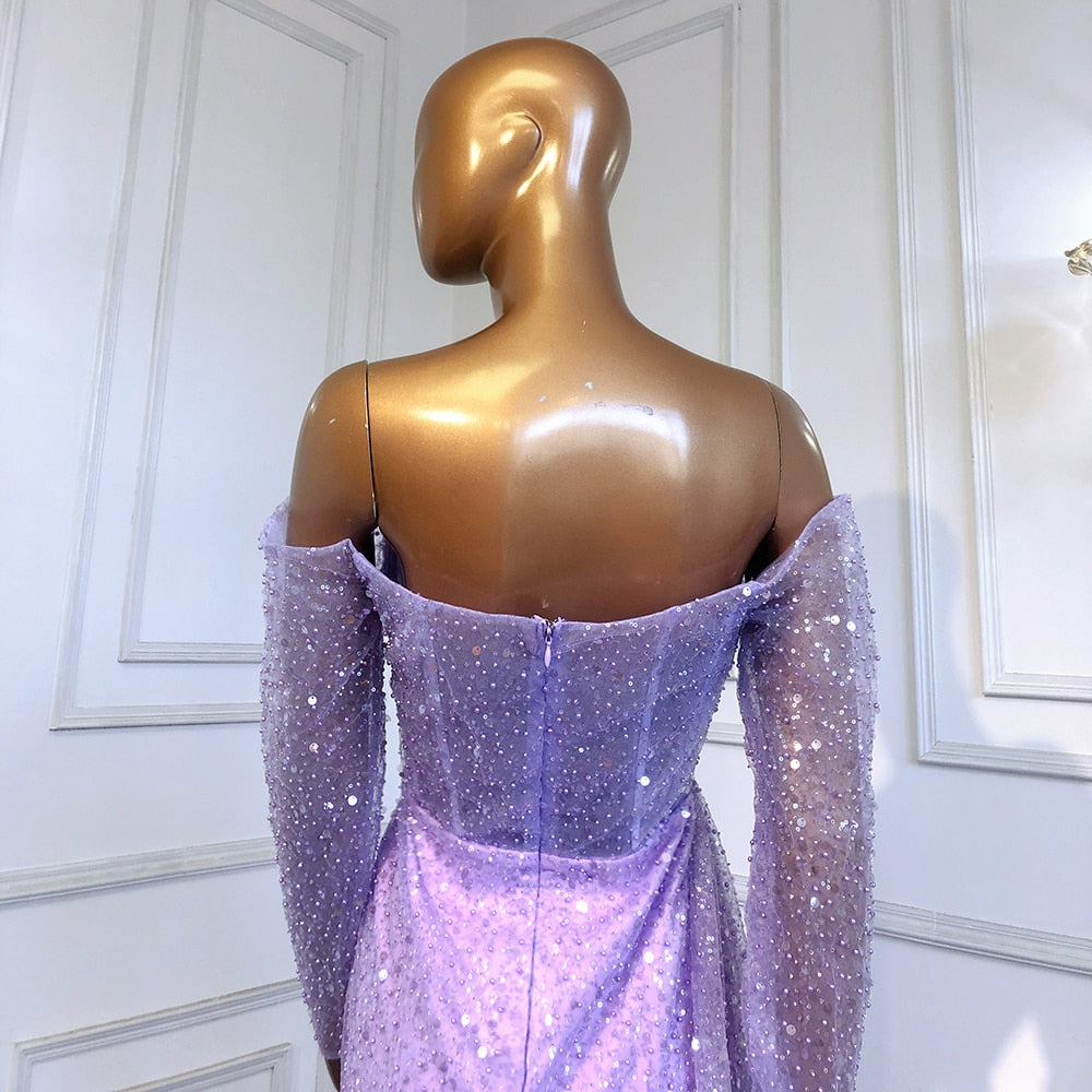 Lilac Mermaid Overskirt Evening Dress Beaded Elegant Sexy Party LA71630