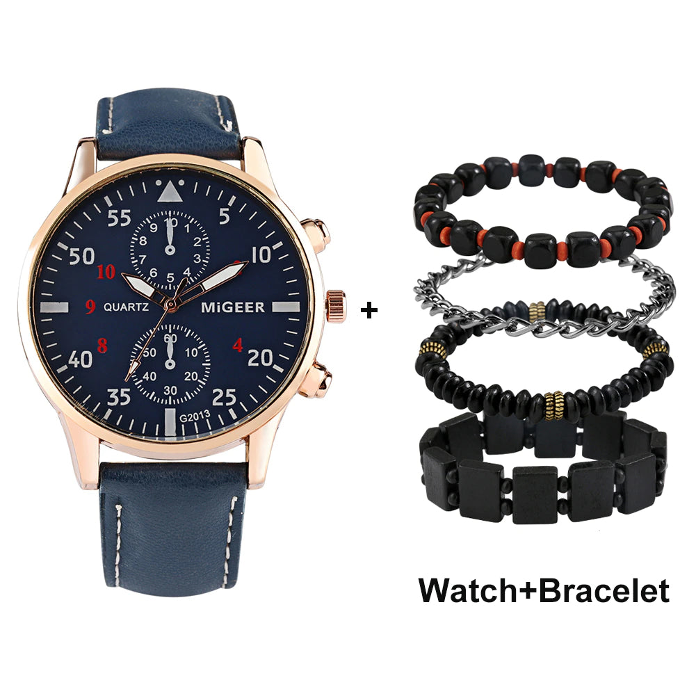 Men Watch Bracelet Set Hand-Woven Bracelets Bead Watches Set Gift for  Boyfriend | eBay