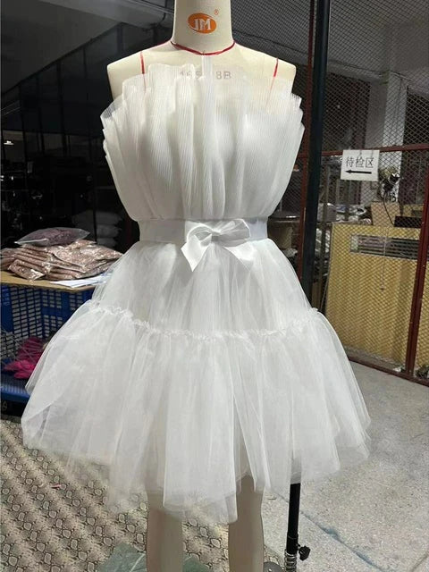 Elegant Mesh Party Dress Women Rose Pink Off Shoulder Bow-knot Dress High Quality Sexy Sleeveless Ball