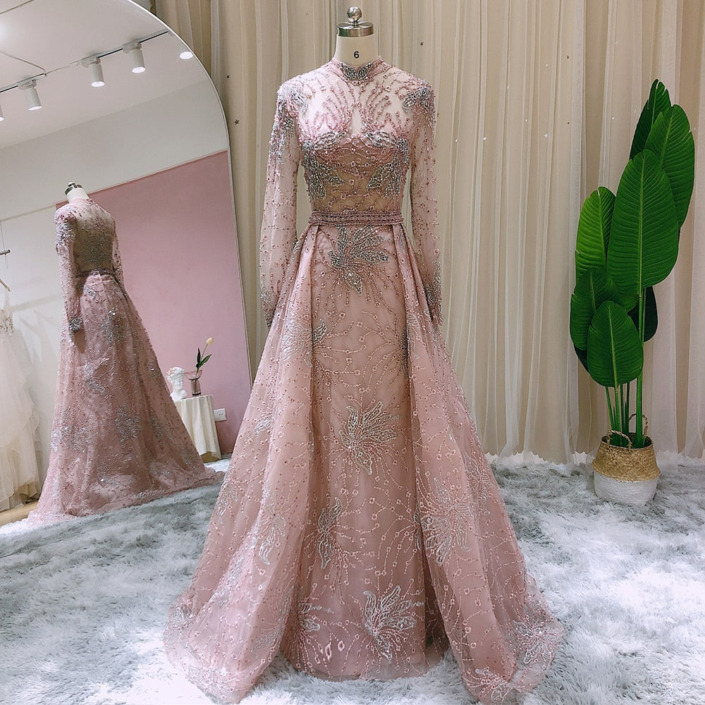 Blush Pink Lace 2023 Prom Dress Arabic Women Bride Gowns Plus Size