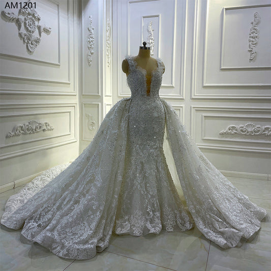 AM1201 Detachable Skirt 2 in 1 Mermaid Lace Luxury Wedding Dress