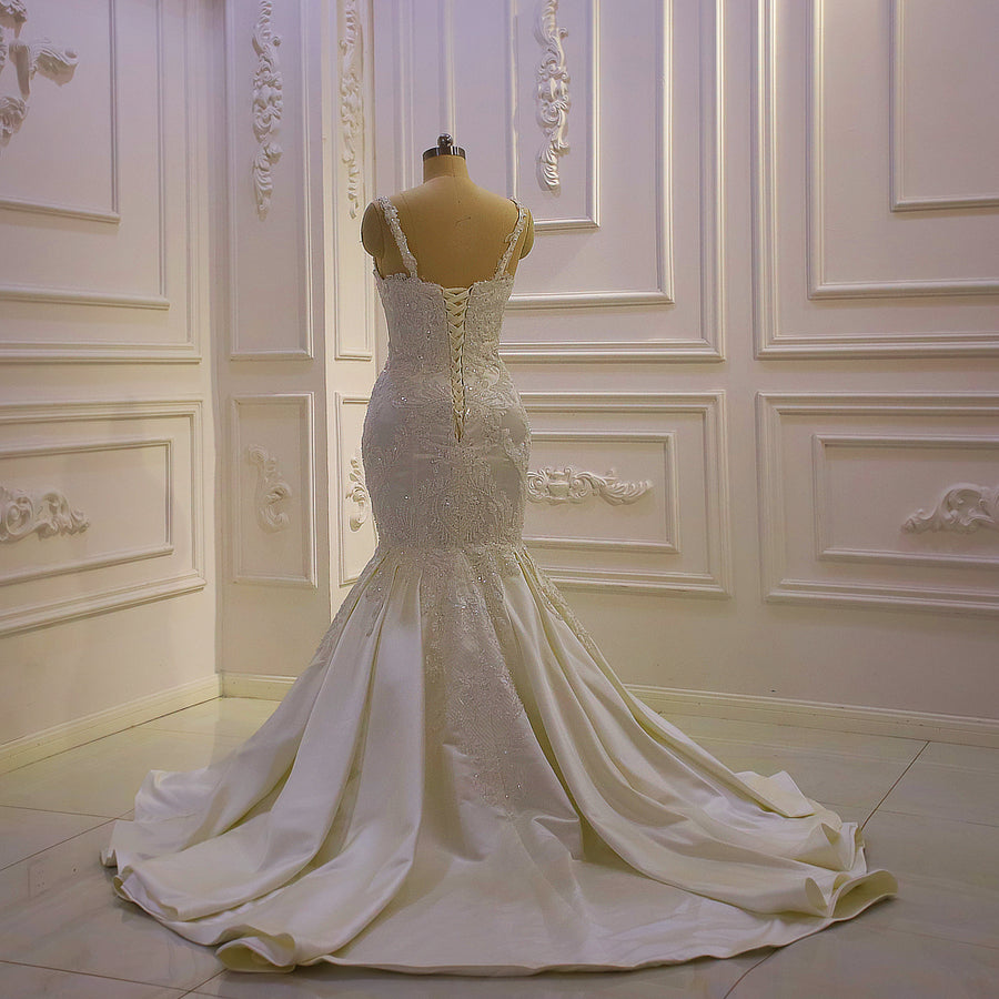 AM1243 Customized Beaded Satin Luxury Mermaid Wedding Dress
