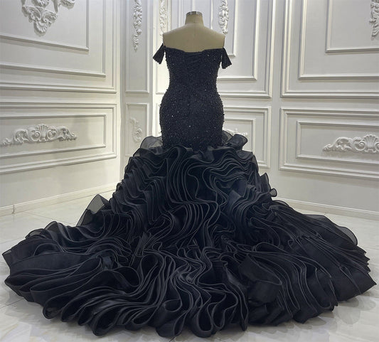 AM1270 Luxury Beaded Mermaid Black Luxury beaded pearls Wedding Dress