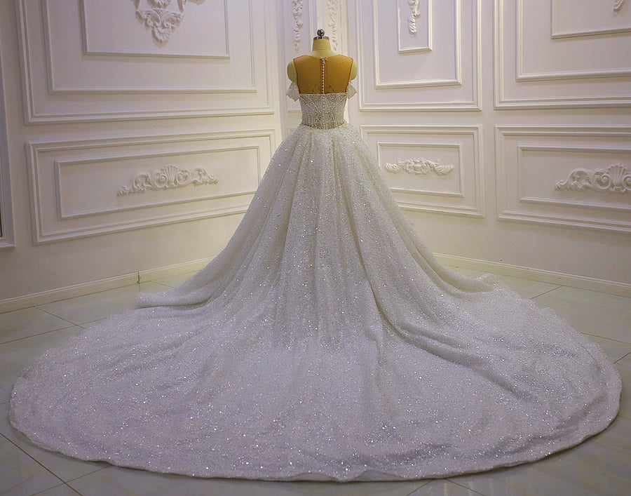 AM1283 Detachable Skirt 2 in 1 Transparent Lace Luxury Wedding Dress