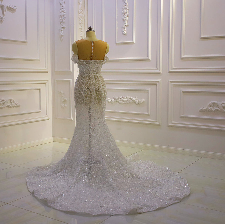 AM1283 Detachable Skirt 2 in 1 Transparent Lace Luxury Wedding Dress