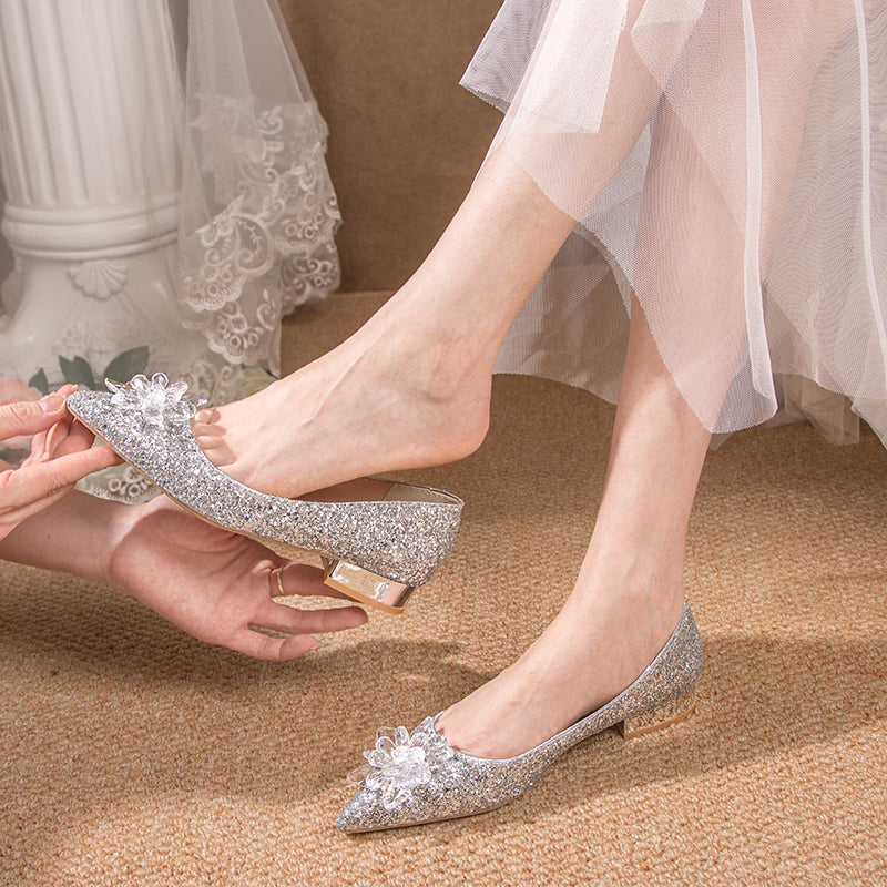 Wedding Shoes Bridal Bride Cinderella Shoes Sequin White Lace 
