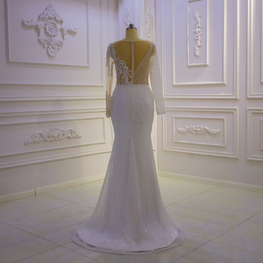 AM1303 Simple Long Sleeve Sequin mermaid Wedding Dress