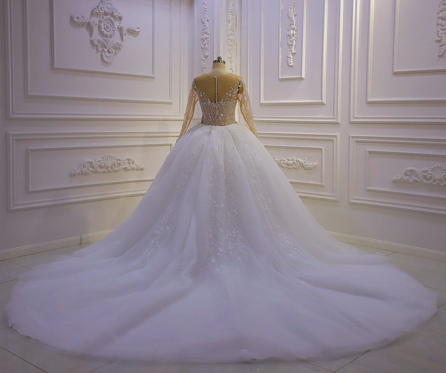 AM1305 V-neck Long Sleeve Beautiful Lace 2 in 1 Mermaid Wedding Dress