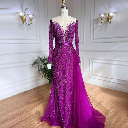 Purple Mermaid Elegant With Skirt Sexy Lace Beaded Luxury Evening Dresses Gowns For Woman Wedding Party LA71752