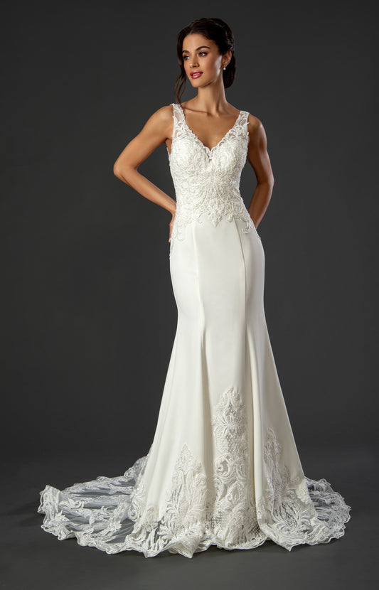 Mermaid v neck with lace and long train wedding dress affordable wedding dresses for brides on a budget