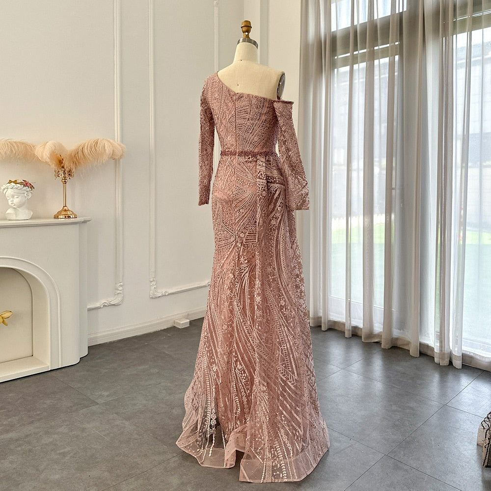 Elegant Green Brown One Shoulder Overskirt Evening Dress for Women Wedding Plus Size Pink Formal Party Gowns SS105