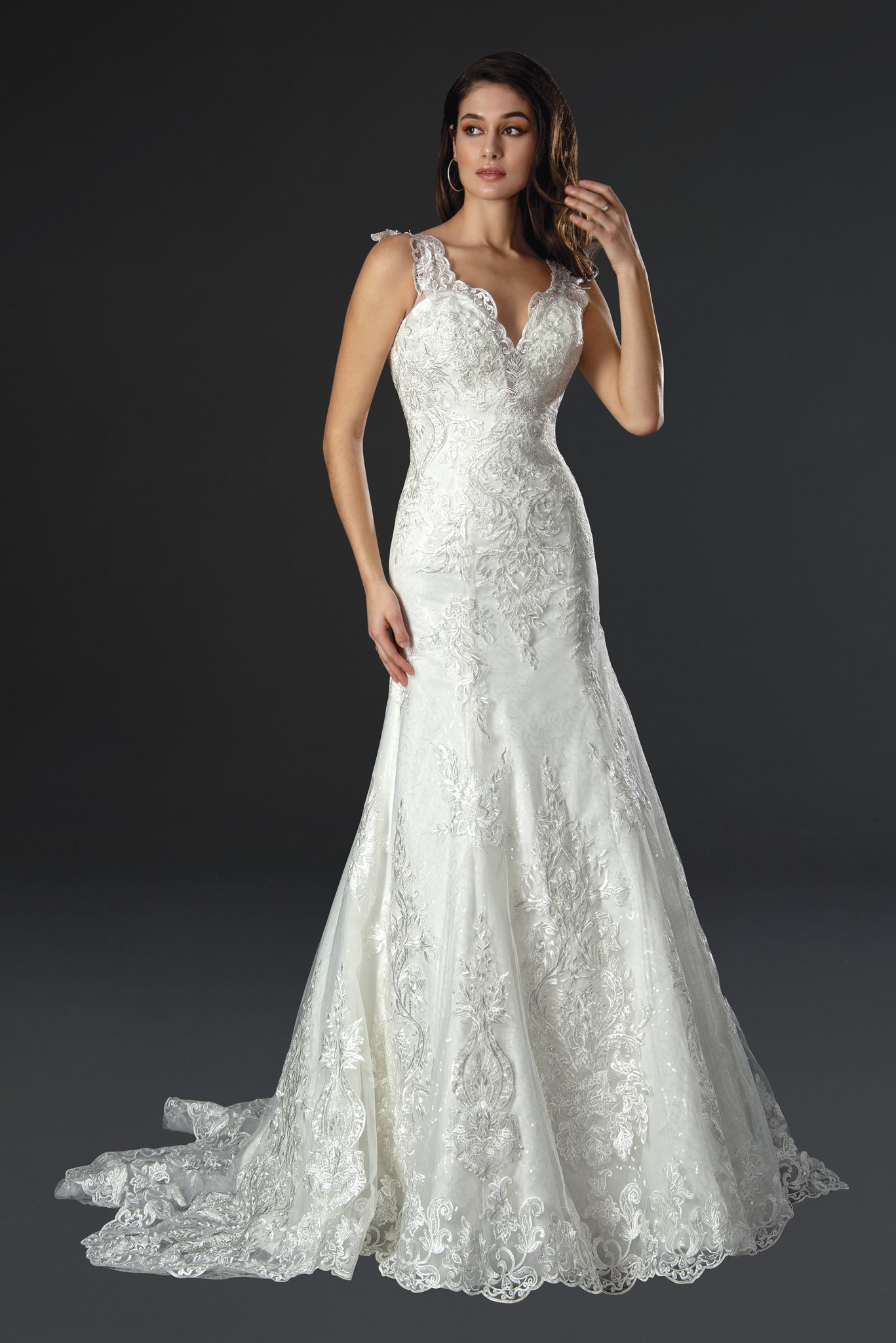 V neck mermaid fit and flare wedding dress