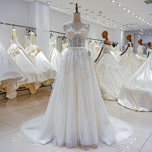 Vestido De Noiva V Neck Sleeveless Wedding Dresses For Women A Line Ivory Lace Romantic Bride Boho Bridal Gown