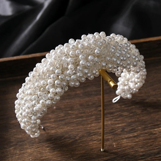Luxury Full Pearls Crystal Silver Color Headbands For Bride Women Tiaras Hair Vines Bands Handmade Wedding Hair Accessories