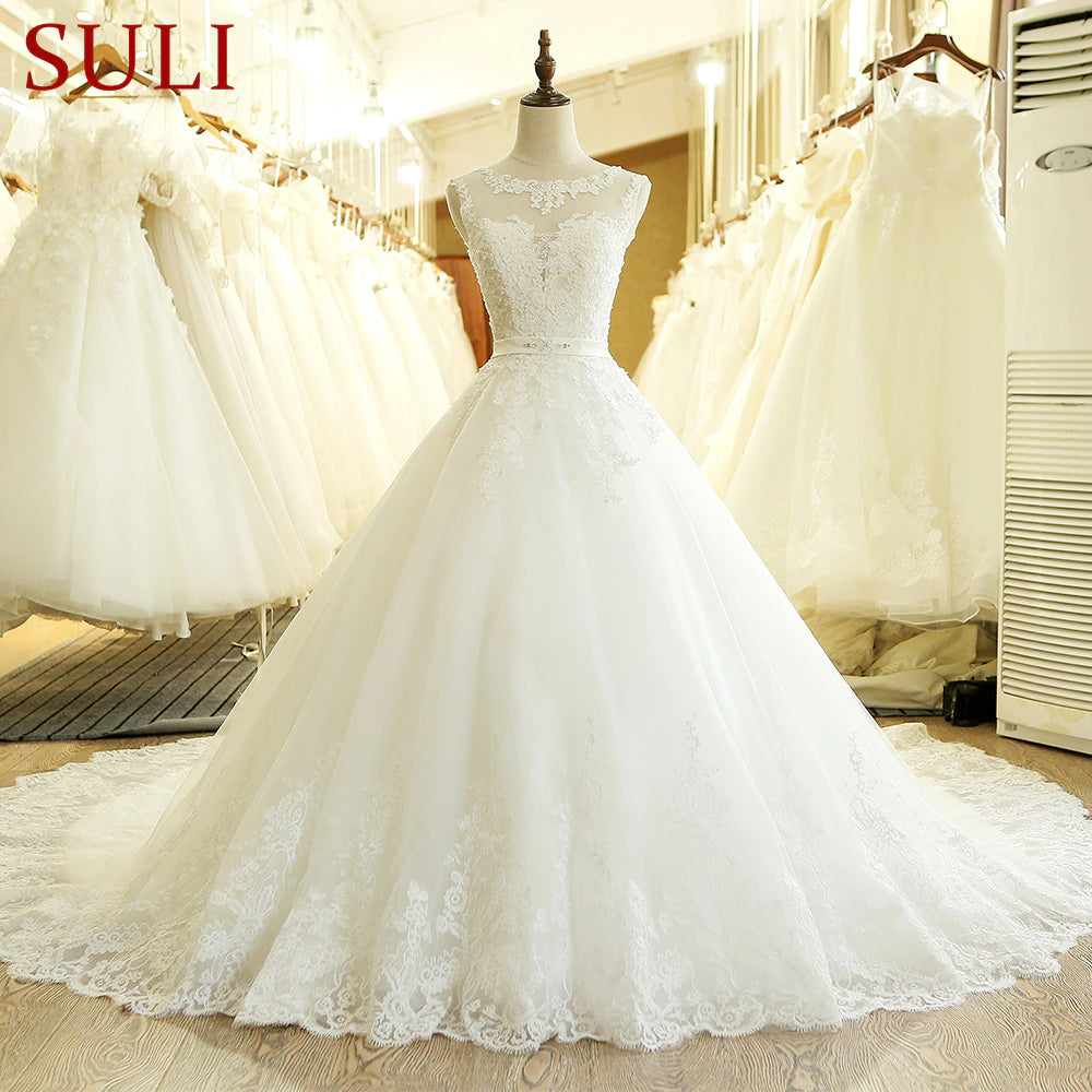 Vintage Custom Made A-Line Long Lace Appliques Wedding Dress plus size Bohemian abito da sposa tulle bridal gown