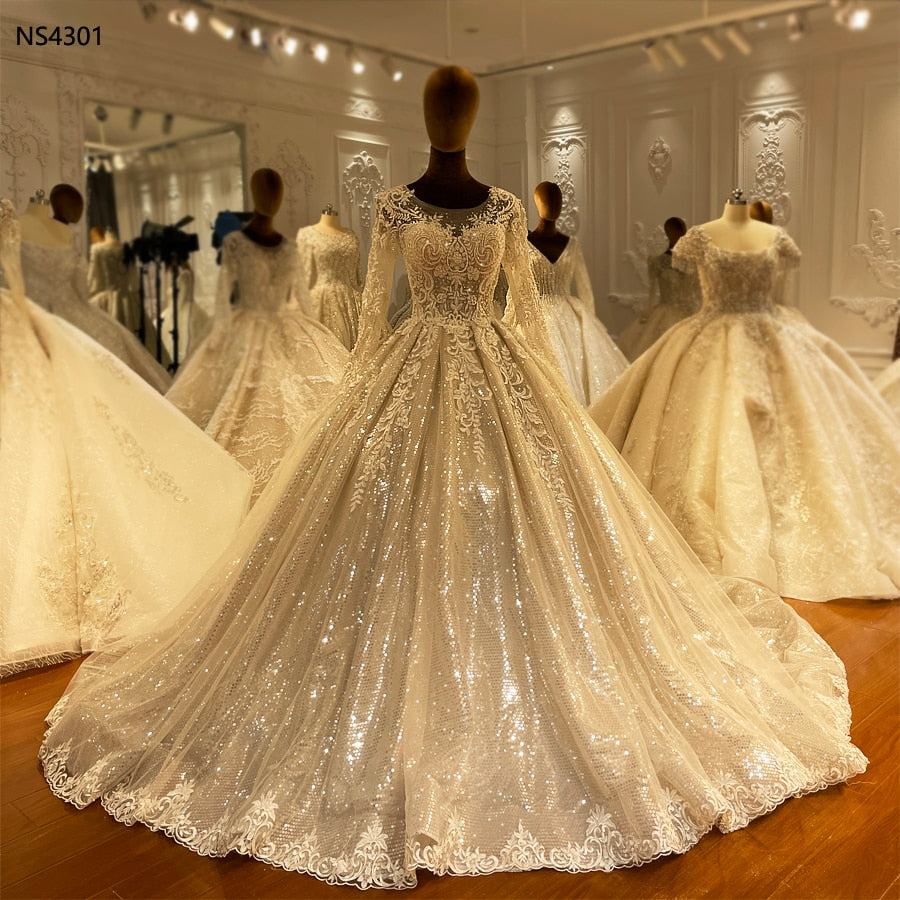 NS4301 Simple A-line luxury shiny Wedding Dress