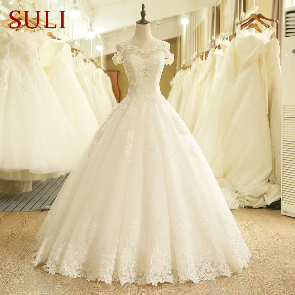 A-Line Off the Shoulder Sleeve Lace Appliques Beach Wedding Dress Simple Wedding Ball Gown Dress