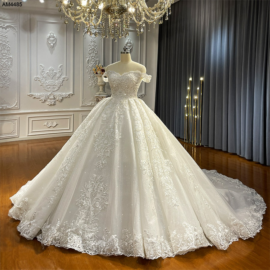 NS4485 Off Shoulder Lace Appliqued Wedding Dress