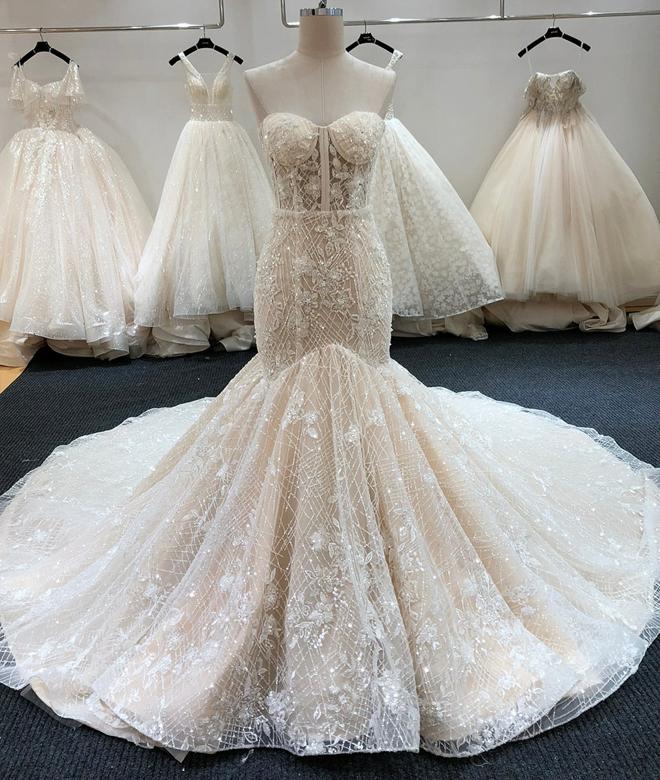New Arrival Crystal Bling Bling Mermaid Wedding Dresses Full Beading Bridal Wedding Gowns