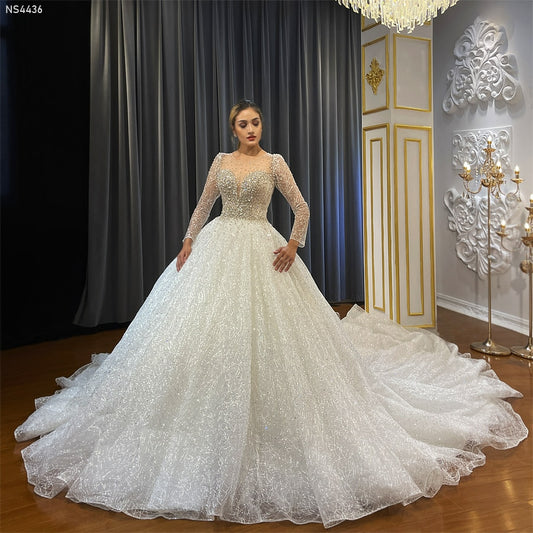 Sparkle Crystal Beads Long Sleeves Wedding Dress