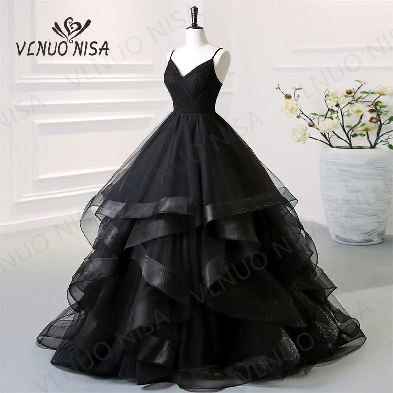 Fashion Lace Black wedding dress Quinceanera Dress Spaghetti Straps Ruched Organza Vestidos De 15 Debutante Gown Bohemia Princess