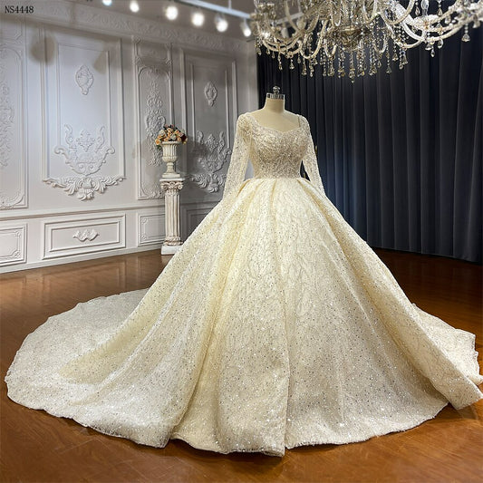 NS4448 Long Sleeve Beaded Luxury Wedding Dress