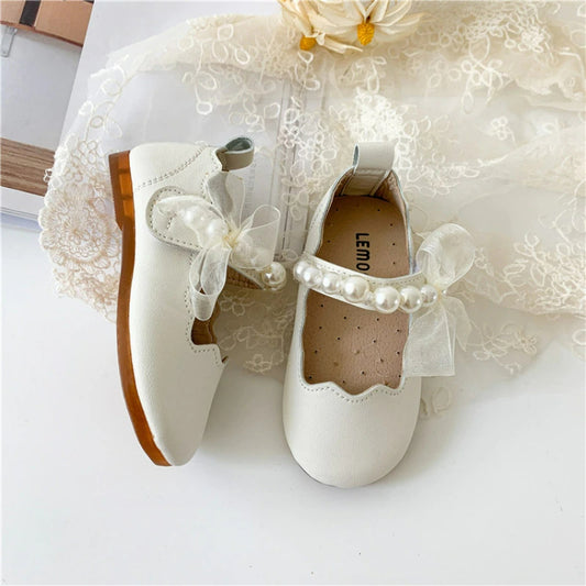 Girls Single Princess Shoes Pearl Shallow Children's Flat Kids Baby Bowknot Shoes flower girl Spring Autumn Wedding Party shoes Gift