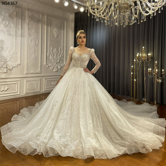 Long train luxury bridal dress ball gown wedding dress