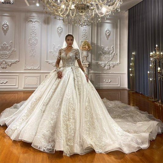 Handmade Luxurious Appliques Crystal Beaded Wedding Dress
