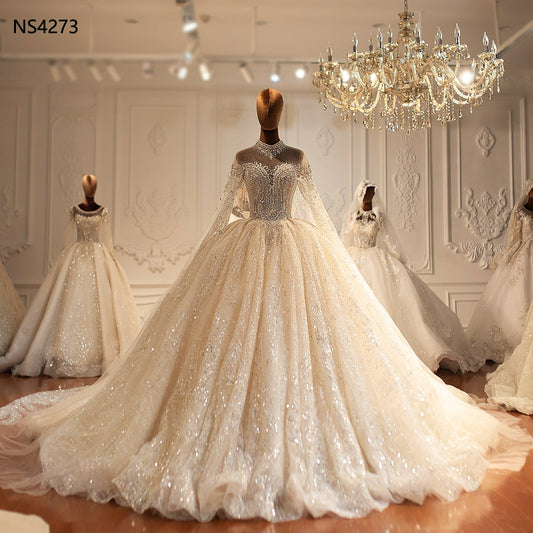 NS4273 Luxury  ball gown Wedding Dress With Cape train