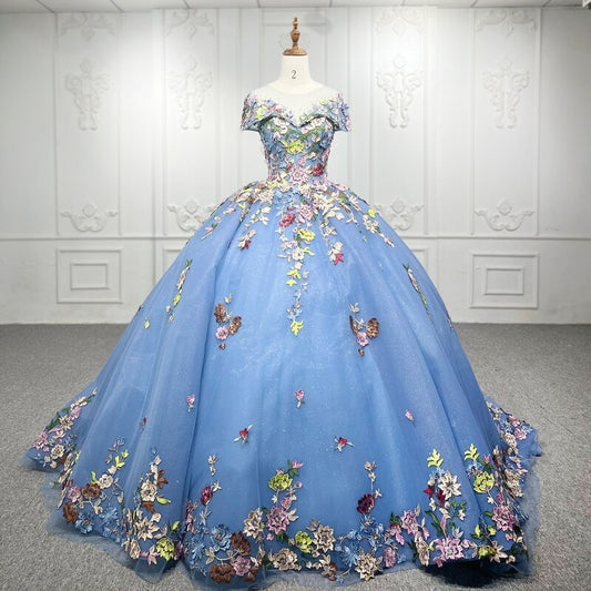 Blue Luxury Ball gown evening dress