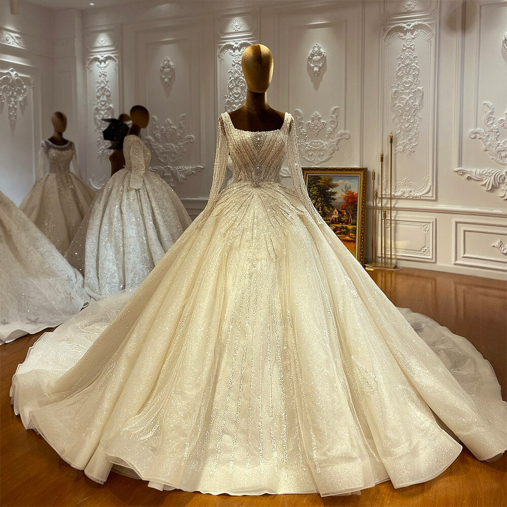 NS4320 Square Neckline Lace ball gown luxury Bridal Dress