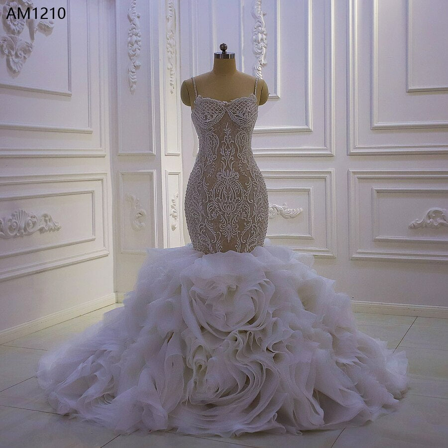 AM1210 Beaded Tiered Mermaid luxury Wedding Dress