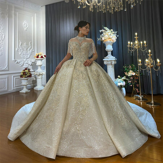 Fashion France Luxury Wedding Dress Crystal shiny shimmery Heavy Beading Aiso Bridal
