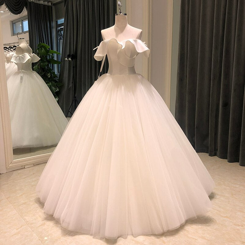 simple ball gown wedding dress off shoulder elegant pelars ruffles sleeve bridal wedding gowns for bride dresses
