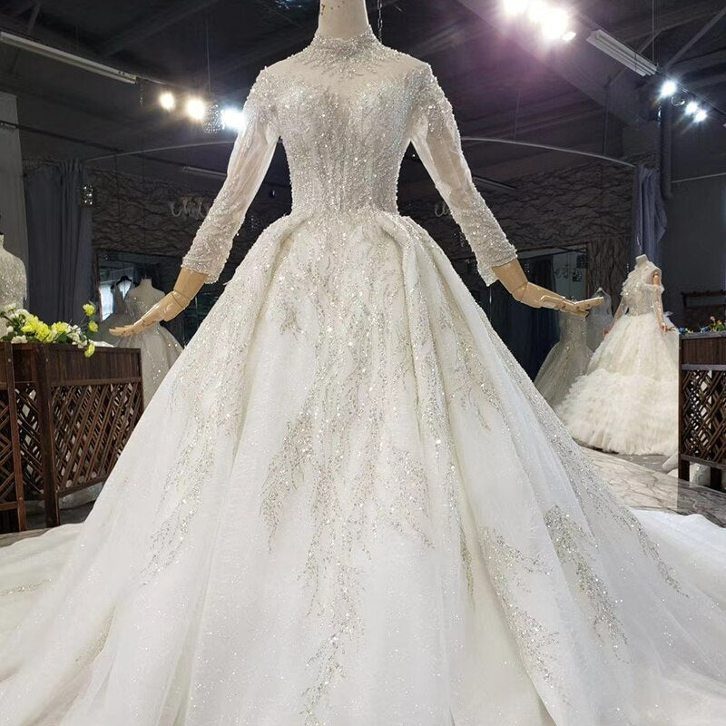 Sleeves Embellished With Bead Sequins Jewel Neckline Wedding Dress