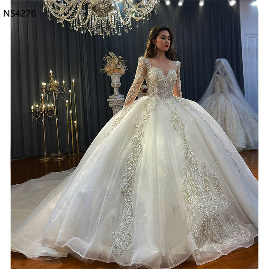 High Quality sweetheart neckline ball gown luxury shiny wedding dress